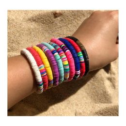 Beaded Handmade Rainbow Strands Bracelet Colorf Polymer Clay Disc Bracelets Boho Surf Stackable Stretch Charm Jewelry For Women Drop Dhydw