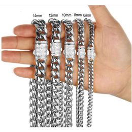 Men/women Hip Hop 316L Stainless Steel Miami Sier Colour Cuban Punk 18"-24" Long Necklaces Box Clasp Curb Choker Chain Fashion Jewellery