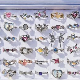 Solitärring 10 Teile/los Trendy Kreative Herz Cat Eye Opal Ringe für Frauen Vintage Unregelmäßigen Rosa Kristall Geometrische Offene Ring Modeschmuck 231019