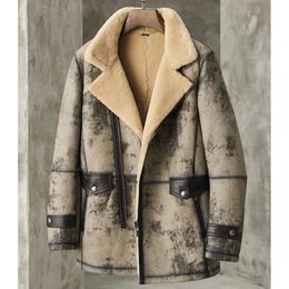 Men's Leather Faux Mens Shearling Coat Men Jacket Camouflage Grey Pilot Fur B3 Sheepskin Outwear 231020