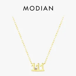 Chains MODIAN 925 Sterling Silver Digit Stackable Pendant Necklaces Trendy Gold Color Thin Link Chain For Women Jewelry Christmas Gift