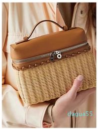 bamboo handbag piano leather Colour matching beach vacation shoulder picnic