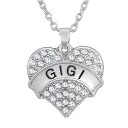 Love Family Gigi Heart Shape Pendant Choker Crystal Women Word Necklace Fashion 2016 for Women230L