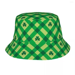 Berets Unisex Bucket Hat Shamrock Leaf Green Travel Headwear Foldable Outdoor Sports Fishing Cap Ispoti Birthday Gift Idea