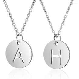 Pendant Necklaces Alphabet Initial Capital Letter 26 A-Z Chain Stainless Steel Luxury English Name Partner Word In Round Coin