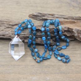 Pendant Necklaces Natural Crystal Double Point Pendants Yoga Necklace Blue Apatite Nugget Chip Beads Knotted Handmade Women Mala Jewellery