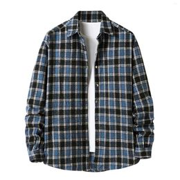 Men's Casual Shirts Autumn Winter Plus Size Thick Flannel Shirt Fashion Plaid Print Coats Top Long-Sleeved Lapel Man Clothes