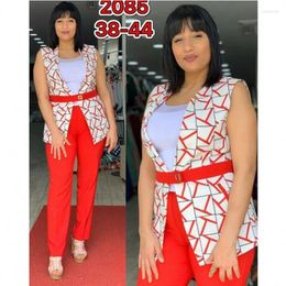 Women's Two Piece Pants African Plus Size Women Clothing Sleeveless Jacket Top Fashion Two-piece Suit Lady Office Work Wear Outfits Matching