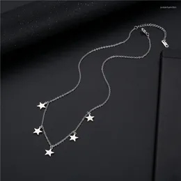 Pendant Necklaces Simple Silver Color Stainless Steel Star Necklace For Women Fashion Femme Pentagram Choker Ladies Jewelry Gift