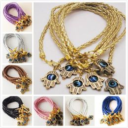 100Pcs gold HAMSA HAND Evil Eye String Bracelets Lucky Charms Leather 20cm2796