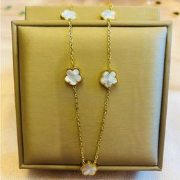 Chains Luxury Both Side Flower Charm Necklace For Women Gift High Quality Gold Colour Stainless Steel Clover Jewellery Birthday Party