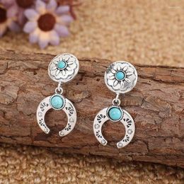 Dangle Earrings Large Celestial Moon Concho Turquoise December Birthstone Gift Crystal Rhinestone Blue Brides Boho Bridal Jewellery