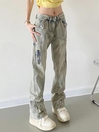 Jeans da donna Donna Y2k Streetwear Skinny Autunno Casual High Street Pantaloni con tasca con zip Slim Stacked Pantaloni in denim vintage moda invernale