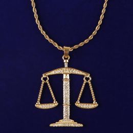 Balance Scales Pendant Full Cubic Zircon Iced Out Men's Hip Hop Rock Jewelry Gold Silver Color347l