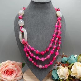 Chains Mediaeval Vintage Natural Agate Necklace Multi-layer Exaggerated Rose Red Three-layer Art Jade
