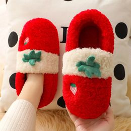 Slipper Winter Children Plush Strawberry Slippers Girls Cute Fruit Print Indoor Home Thick Warm Shoes Boy Kids Baby Cotton Slippers 231020