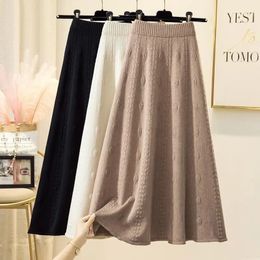 Skirts High waist big swing knitted skirt women autumn and winter fashion midlength temperament pure color aline 231019