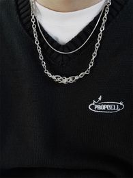 Flame Wings Inlaid with Zircon Dark Black Advanced Functional Sweater Chain Trend Hip Hop Cool Titanium Steel Necklace