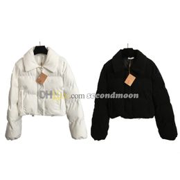 Women Warm Corduroy Jacket Lapel Neck Cotton Coat Letters Embroidered Padded Jackets Long Sleeve Coats
