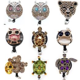 Key Rings Crystal Rhinestone Animal Turtle Tiger ID Badge Holder Retractable Reel For Gift Decoration239O