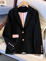 Women's Suits Y2K Single Button Black Blazers For Women 2023 Office Ladies Fashion Turn Down Collar Coats Vintage Slim Long Sleeve Jacket