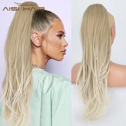 Synthetic Wigs AISI HAIR Synthesic Long Wavy tail Ombre Platinum Drawstring Straight tail for Women Heat Resistanct Hair 231020