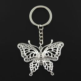 Fashion diameter 30mm Key Ring Metal Key Chain Keychain Jewellery Antique Silver Plated hollow butterfly 60 48mm Pendant274Z