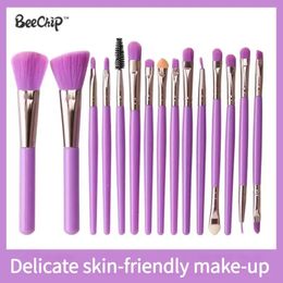 Lipstick 15PCS Purple Makeup Brush Set Non Linting And No Odor Super Soft Fiber Eye Shadow Foundation Cosmetic Powder Blush 231020