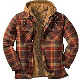 Men's Leather Faux Mens Fleece Lined Flannel Plaid Shirts Jacket Button Down Sherpa Jackets with Hood Long Sleeve Winter Hooded Coats 231020