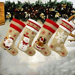 Christmas Decorations Stockings Traditional Santa Snowman Reindeer Snowflake Hanging For Home Office Decor