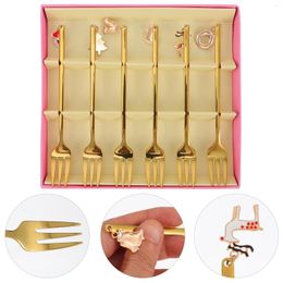 Dinnerware Sets 6 Pcs Christmas Spoon Gift Box Stainless Flatware Stirring Coffee Forks Metal 304 Steel Material And Set