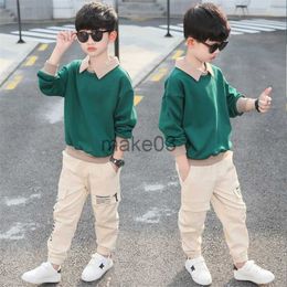 Clothing Sets 2023 spring Autumn Long Sleeve Boys Tracksuit Casual Letters Children Clothes Sweater+Trousers 2Pcs Suit Kid Set 3-14 Year J231020