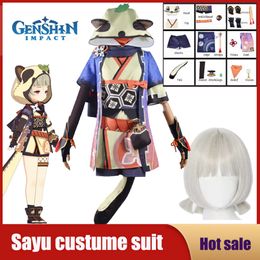 Cosplay Anime Genshin Impact Sayu Cosplay Costume Lovely Women Dresses Hat Tail Outfits Wig Full Set for Party Carnival Comic Halloween