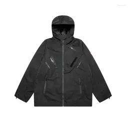 Men's Jackets LIFE CAVEMPT High Street Men Hooded Rash Jacket Black Windbreaks Y2k Women Spliced Casual Outwear