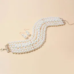 Necklace Earrings Set Beautiful Faux Pearl Jewellery Female Beaded Women Dangle Dress Up