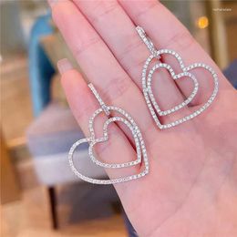 Stud Earrings Simple Super Shiny Sweet Double Heart-shaped Temperament Versatile 925 Silver Needle Hypoallergenic