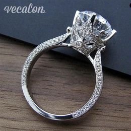 Vecalon New Women Vintage Jewellery ring Round 3ct Simulated diamond Cz 925 Sterling Silver Engagement wedding Band ring for women265M