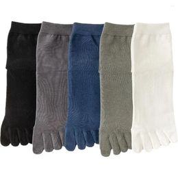 Men's Socks Comfortable Elastic Health Care Massage Solid Color Split Toe Five Middle Tube Men Acupoint