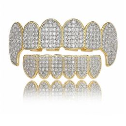 Gold Shiny ICED OUT Teeth Grillz Rhinestone Top&Bottom Grills Set Hip Hop Jewelry275g