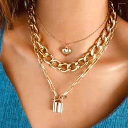 Chains Designer Luxury Multi Layered Thick Chain Necklace Love Lock DIY Pendant Women Clavicle Minimalist Jewellery