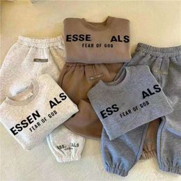 Boys And Girls Clothes Two Piece Set Tracksuit Baby Pullover Plush Sweatsuits Autumn Winter New Letter Print Round Neck Suit