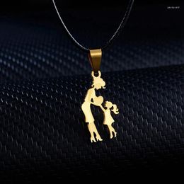 Pendant Necklaces Mom Daughter Stainless Steel Chain Necklace Gold Colour Pendants Jewellery Mujer Mother's Day Gift Love Theme Accessories