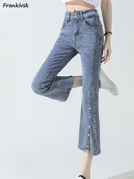 Women's Jeans Slim Women Korean Style Slit Fashion Leisure Washed Harajuku Retro Asymmetrical Ankle Length High Waist Summer All-match