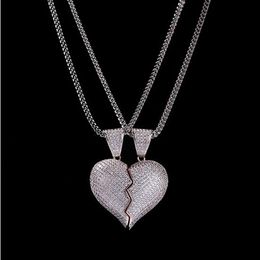 1 Pair Half-heart Pendant Necklace CZ Bling Pendant Micro Pave Cubic Zirconia Simulated Diamonds Couple Valentine gift262i