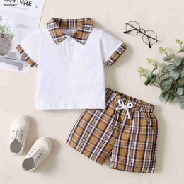 Luxury summer Baby Clothes Set T-Shirt Shorts Toddler Casual Clothing Kids Tracksuit Chequered printing Children two-piece suit