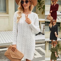 Women's Sweaters Autumn And Winter Twisted Flower Mid Length Knitted Dress Split Pullover Woolen