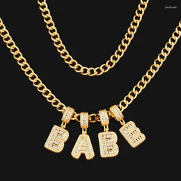 Pendant Necklaces Fashion Gold Plated Curb Chain Initial 26 Letter Necklace For Men Cuban Thick Chunky CZ Goth Punk Hip Hop Jewellery