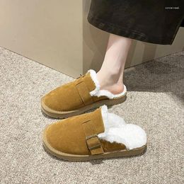 Slippers Women's Casual Shoes Round Head Flat Short Plush 2023 Winter Warm South Korean Zapatos36-44