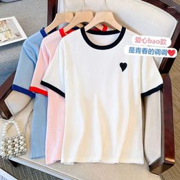 Women's Sweaters High Quality Women O Neck Short Sleeve Delicate Love Embroidery Wool Sweater Soft Basic Pullover Solid Colour T-Shirts