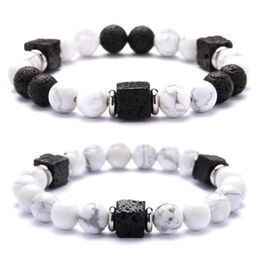 Lava Stone Cube Beads 8MM Howlite Bracelet Man Fashion Gift For Men Ankle Bead Bracelets Beaded Strands232F